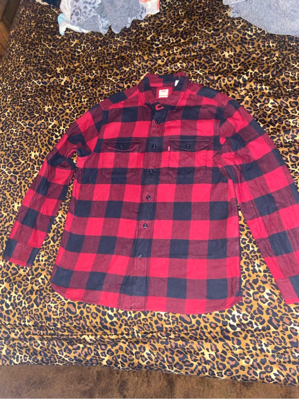 Levi's Red and Black Buffalo Check Button-Down Shirt